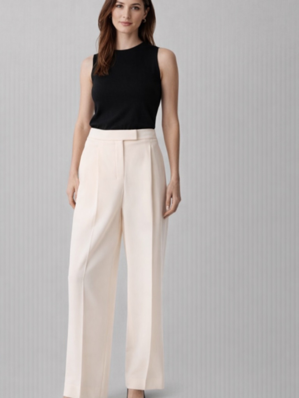 CALVIN KLEIN Women's Soft Crepe Pleated Straight-Leg Pants In Ecru NWT